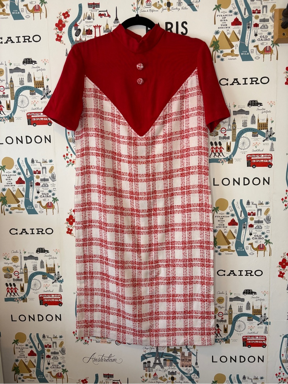 1960's Vintage Women' Red & White Plaid Dress